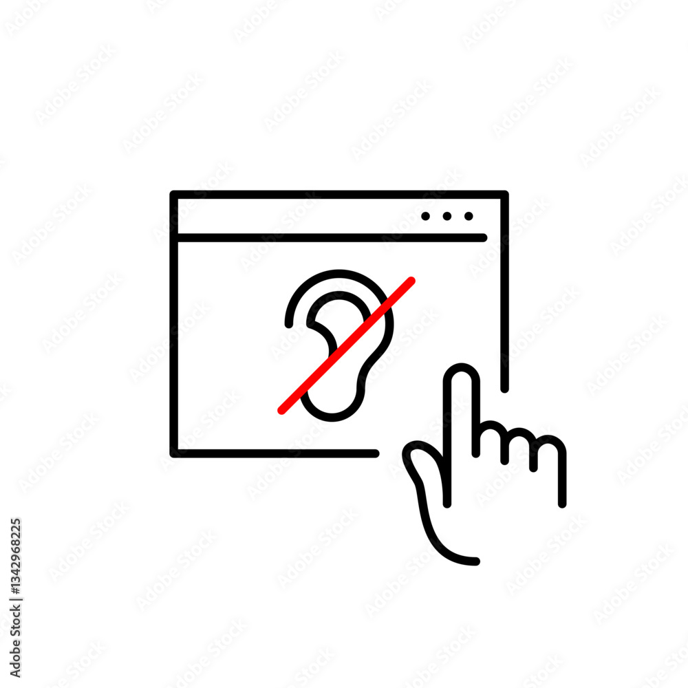 Poster web page and ear crossed. audio off in browsing mode. silent mode, muted video. pixel perfect, edita