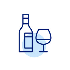 Wine bottle and glass. Alcoholic beverages. Restaurant or bar drinks menu. Pixel perfect, editable stroke vector icon