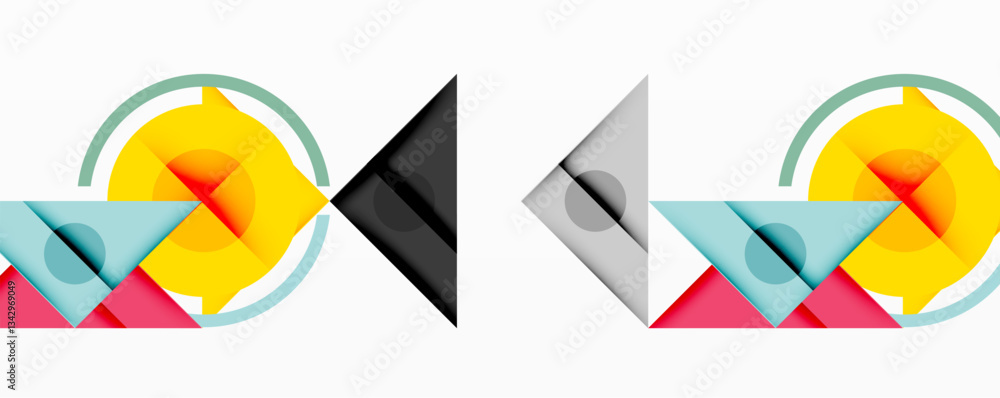 Aufkleber abstract geometric composition with intersecting triangles, circles, and gradients, creating a dynam