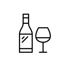 Wine bottle and glass. Restaurant or bar drinks menu. Pixel perfect, editable stroke vector icon