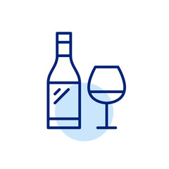 Wine bottle and glass. Restaurant or bar drinks menu. Pixel perfect, editable stroke vector icon
