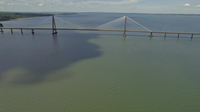 Aerial view of the San Roque Gonzalez de Santa Cruz Bridge connecting Argentina and Paraguay