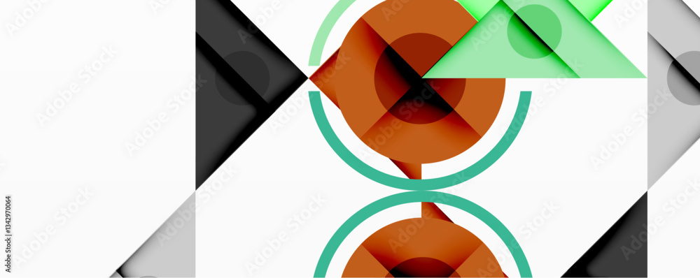 Aufkleber Abstract geometric composition with intersecting triangles, circles, and gradients, creating a dynamic layered pattern with depth and contrast