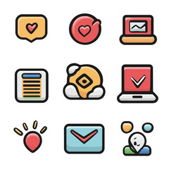 Communication Icons: Heart, Mail, Laptop, Checklist, Pin Point, Location