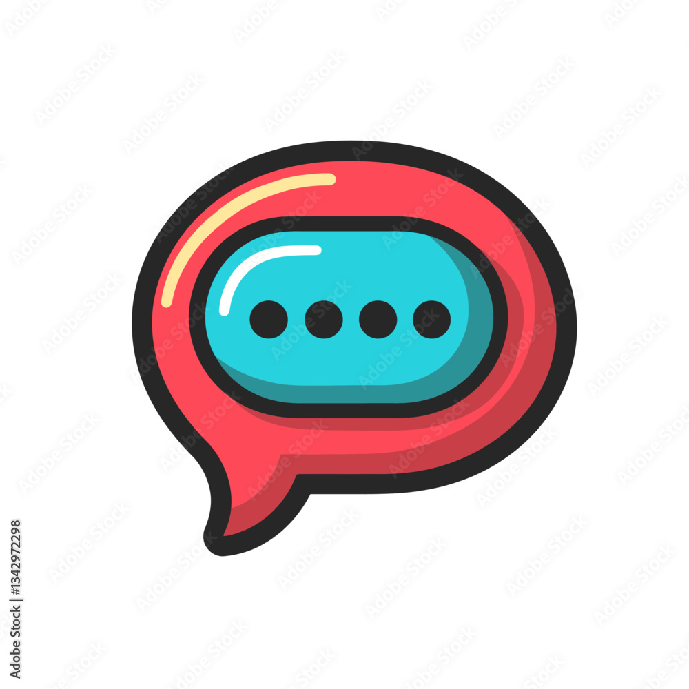 Poster red outlined speech bubble icon with 4 dot message notification symbol