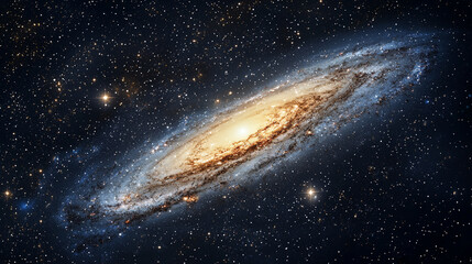 Obraz premium Stunning spiral galaxy in deep space with bright stars and cosmic dust sky dark blue night light