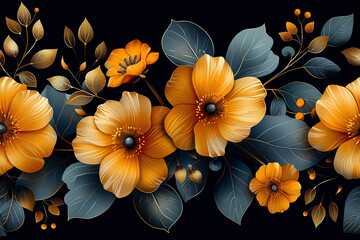 Luxurious Gold and Teal Floral Design for Decorative Use