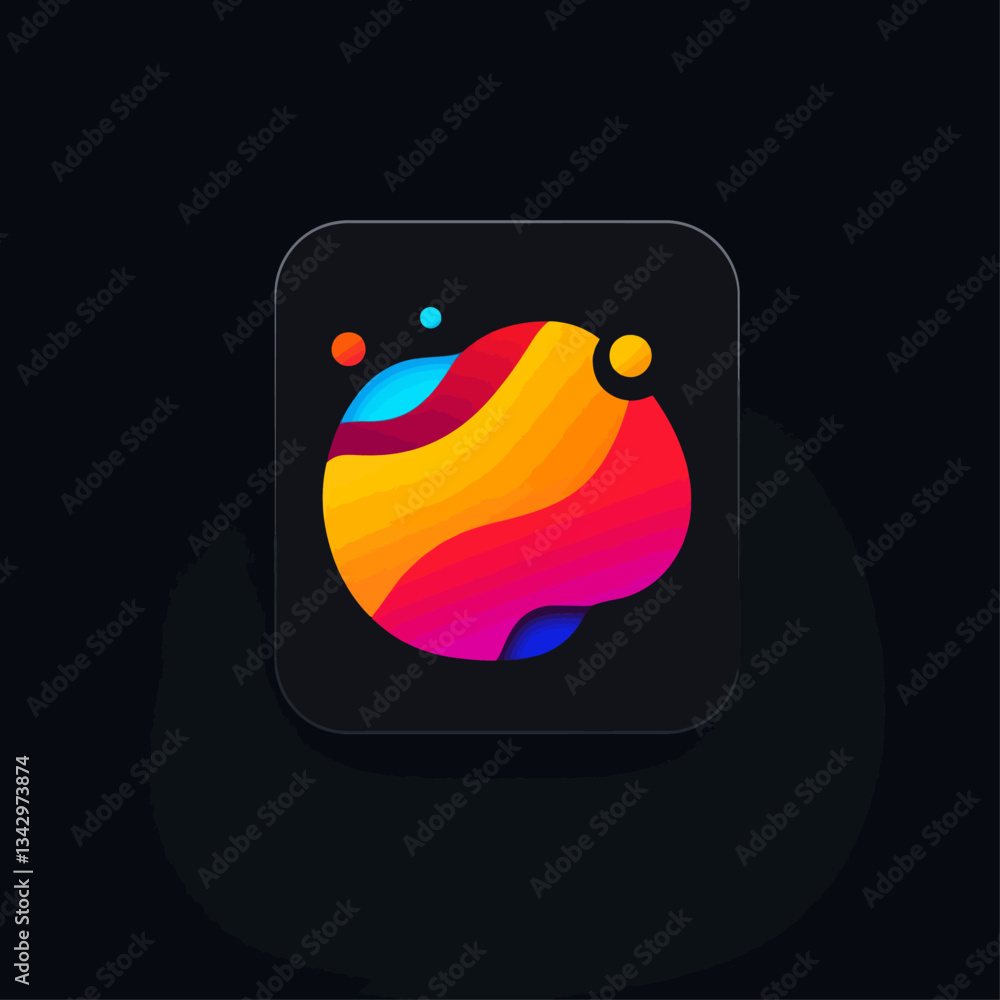 Poster abstract colorful blob icon on black background with rounded square frame