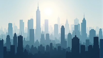 Blue silhouette of a modern city skyline