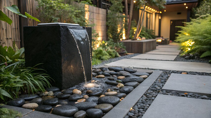 Modern Zen Garden with Stone Fountain