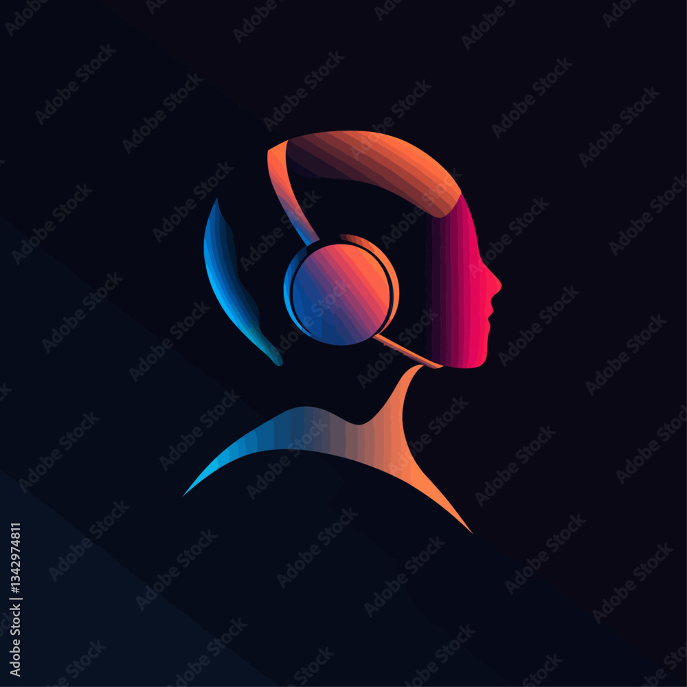 Poster abstract headset design with gradient lighting on dark background
