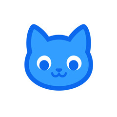 Blue Cat Face Icon: Playful, Simple Design on White Background, Vector Art