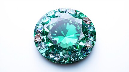 Fototapeta premium Emerald gemstone, brilliant cut, white background, jewelry design