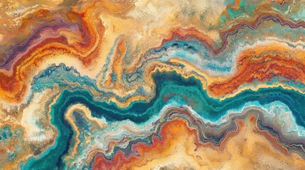 Fototapeta premium Abstract Colorful Swirls and Waves in Earth Tones and Blue Shades