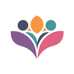 Colorful People Lotus Logo Representing Teamwork and Community Growth