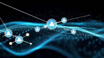 Person icon over a digital network with blue glowing dots and lines on a dark background image - Powered by Adobe