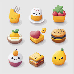 Cute dessert character collection with fruit and sweet food art style