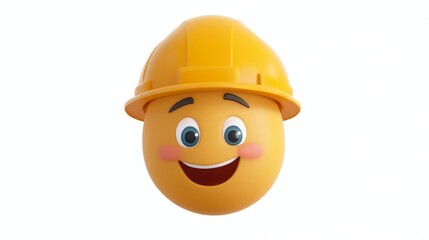 Construction worker emoji wearing hard hat. 3D render isolated on white background
