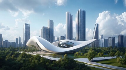 Naklejka premium Futuristic Architectural Masterpiece in Urban Landscape