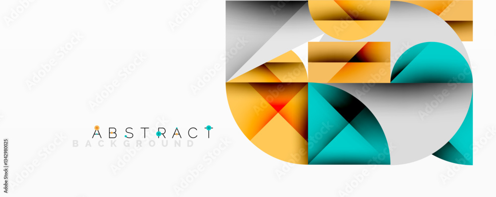 Poster abstract geometric design with intersecting circles, triangles, squares and sharp angles creating a 