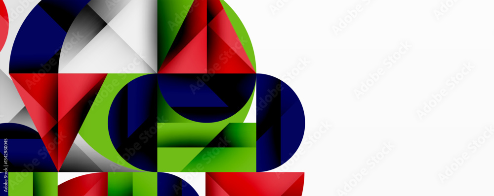 Poster Modern abstract composition with layered circles and angular segments featuring gradients, transparency effects, and a structured geometric layout