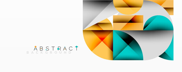 Fototapeta premium Abstract geometric design with intersecting circles, triangles, squares and sharp angles creating a layered composition with gradients, depth, and contrast