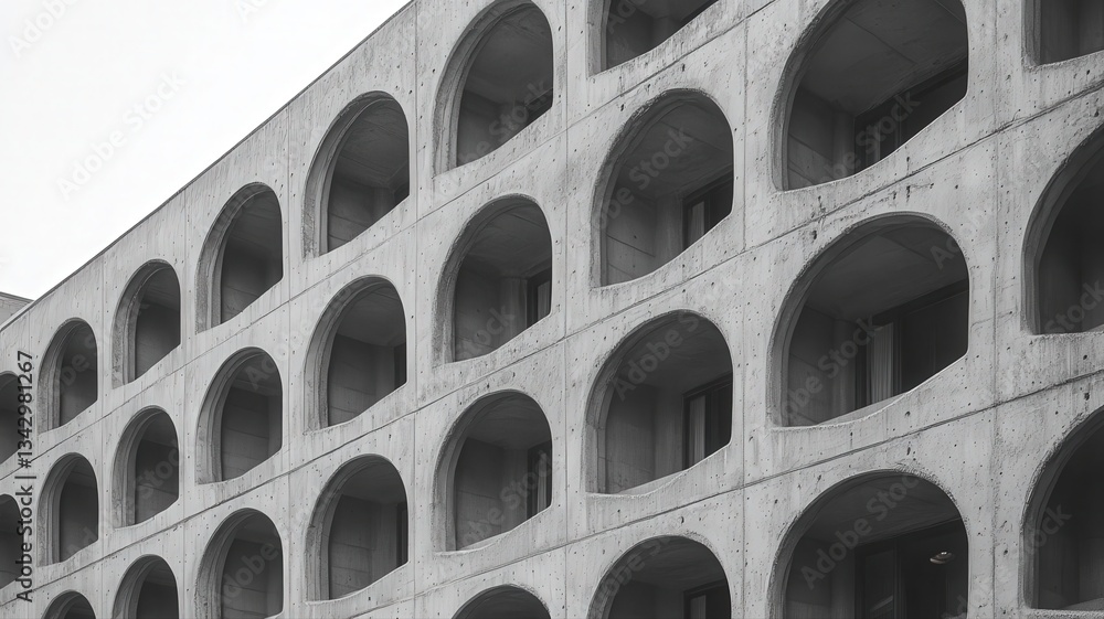 Poster Abstract Gray Building Facade with Repetitive Arch Windows