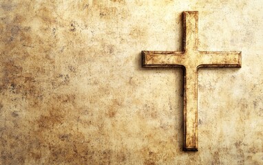 Rustic wooden cross against a textured, aged wall evoking a sense of spirituality and reverence