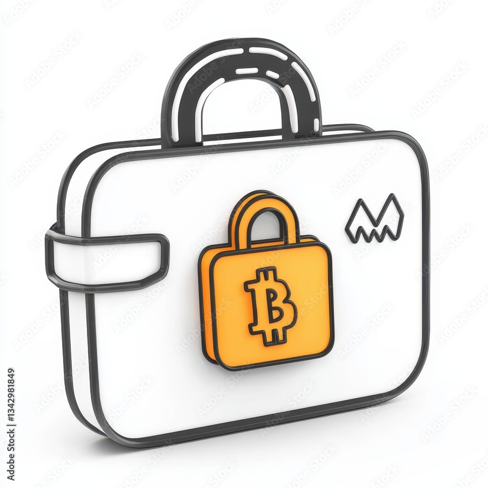 Poster a stylized suitcase featuring a padlock and bitcoin symbol, representing security in cryptocurrency 