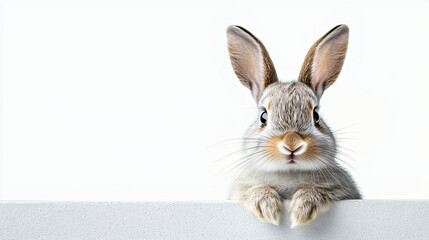 Obraz premium A close-up portrait of a fluffy baby rabbit, ideal for Easter or spring celebrations, emphasizing cuteness and innocence in a minimalist style.