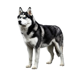 Fototapeta premium Siberian Husky Dog Standing with Blue Eyes on Transparent Background 