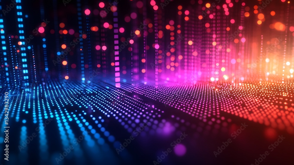 Poster abstract digital landscape featuring vibrant colors and data structures