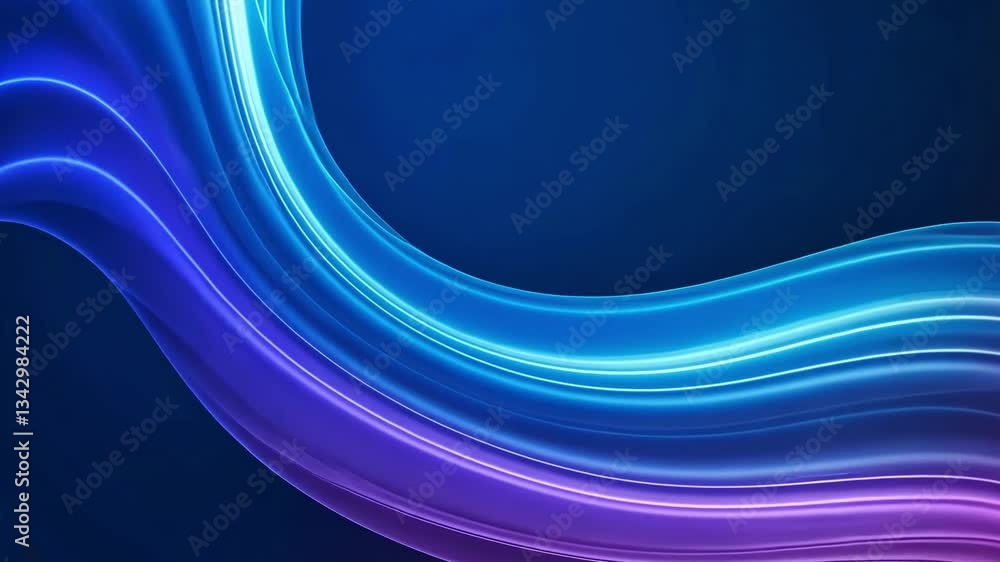 Poster abstract flowing neon lights with blue and purple hues creating a wave like pattern design