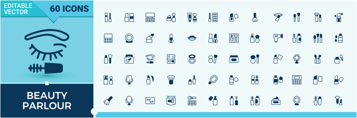 Obraz premium Beauty Parlour linear icon collection. Containing parlour, hair salon, relax, cosmetic, spa, salon and more. Thin linear style icons. Care linear icon collection. Solid line editable stroke.