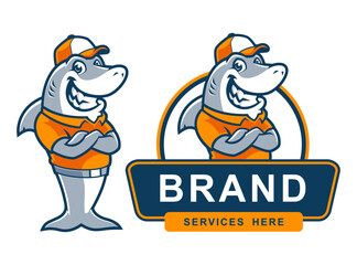 MASCOT CARTOON CHARACTER SHARK WORKER