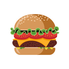 Isolated Hamburger with Fresh Ingredients for Culinary Themed Projects and Food Design, Showcasing a Detailed and Appetizing Fast Food Meal Illustration