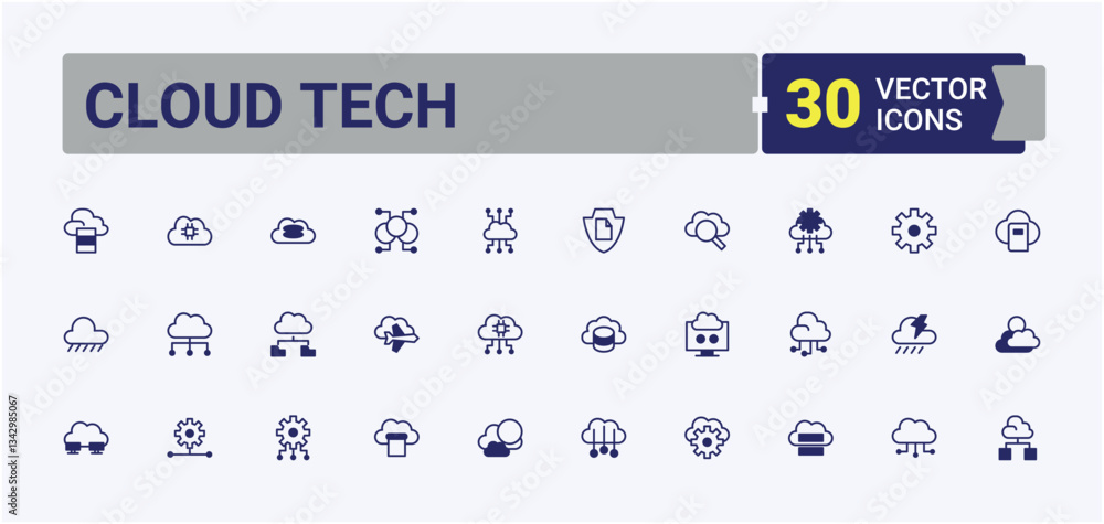 Poster cloud tech icon set in linear style. contains such icons as networking, server, system, compute, sto