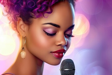 Soulful Singer Lost in Emotion During a Performance, Illuminated by Spotlight That Highlights Their Expressive Features and Deep Connection With the Music