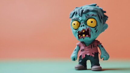 A small stylized zombie toy figure on colorful background