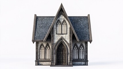 Gothic cottage, isolated, white background, fantasy architecture, 3D render, ideal for game design
