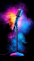 Obraz premium Vintage-inspired Jazz Club Featuring a Captivating Singer With a Classic Microphone, Surrounded by a Smoky, Intimate Atmosphere for a Memorable Music Experience