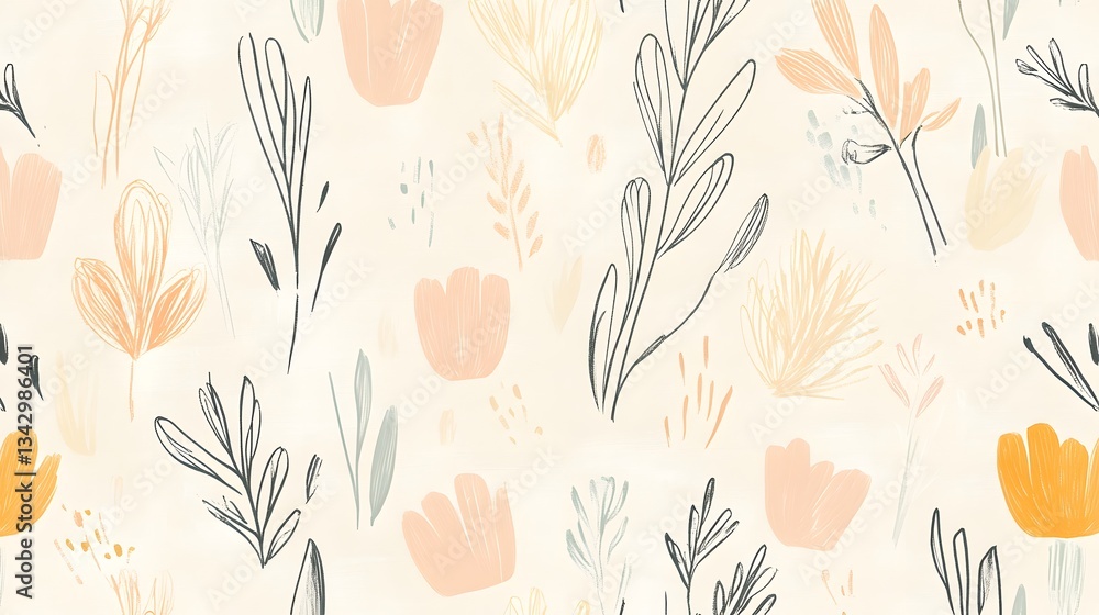 Aufkleber a patterned design containing stylized flora with varied shapes and hues