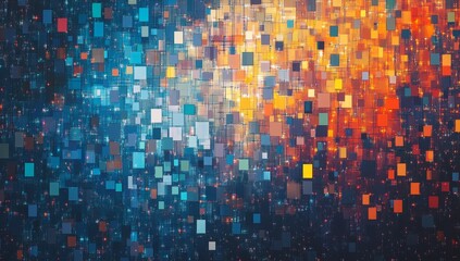 Abstract digital mosaic, vibrant colors, geometric shapes, complex patterns