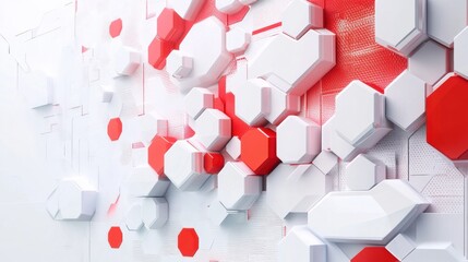 Abstract Geometric Composition with Red and White Shapes and Textures