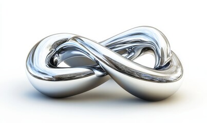 Fototapeta premium 3D rendering of abstract chrome wave shape on white background