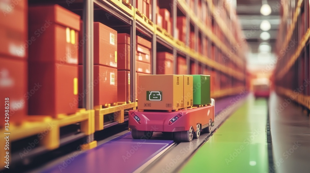 Poster ai-driven logistics hub with self-organizing delivery bots, digital inventory tracking, and automate