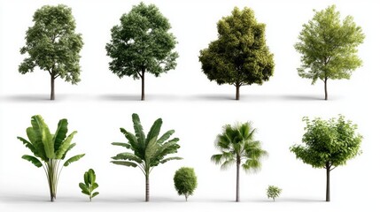 Fototapeta premium Collection of trees and plants isolated on white background