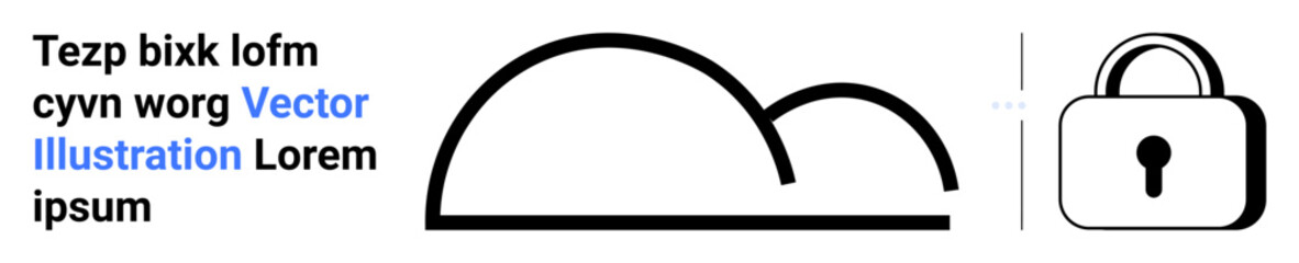 Lock icon beside abstract cloud symbol portrays cyber protection. Ideal for digital storage, data privacy, secure access, network protection, encryption services, IT solutions, simple landing page