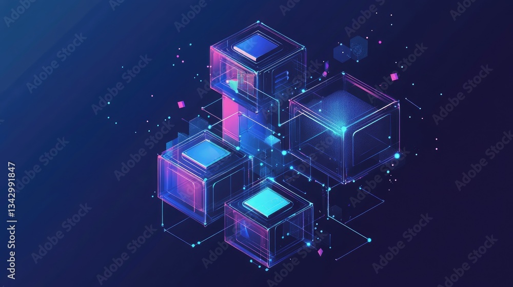 Poster a cutting-edge software firm logo with a sharp desktop computer design and integrated blockchain ele