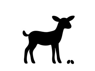 Fototapeta premium Black silhouette of a goat standing with two droppings on a transparent background 